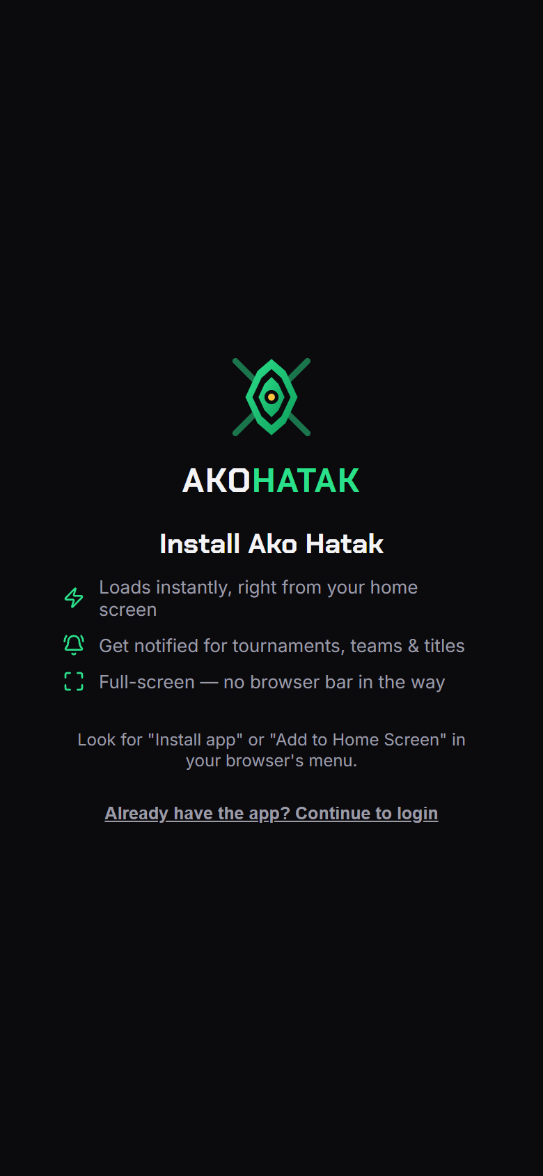 The Ako Hatak install screen — Install App button with benefits listed